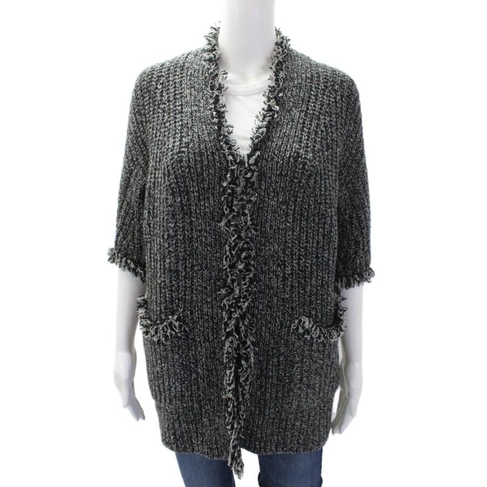 Max And Moi Womens Woven Knit Cardigan Sweater Gray Black Wool Size EUR 36